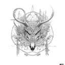 An intricate design featuring multiple weapons and animals intertwined tattoo design idea