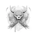 An intricate design featuring multiple weapons and animals intertwined tattoo design idea