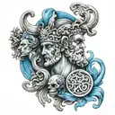 GREEK MYTHOLOGY WITH HADES SYMBOLS WITH BLUE tattoo design idea