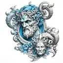 GREEK MYTHOLOGY WITH HADES SYMBOLS WITH BLUE tattoo design idea