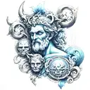 GREEK MYTHOLOGY WITH HADES SYMBOLS WITH BLUE tattoo design idea