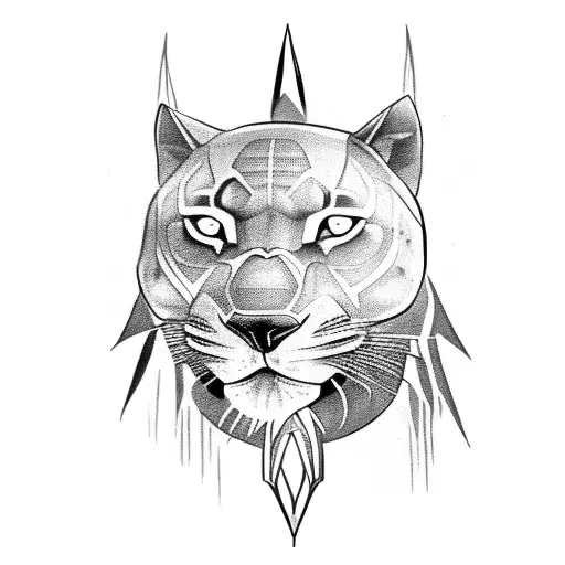 black panther animal with african woman under tattoo design idea