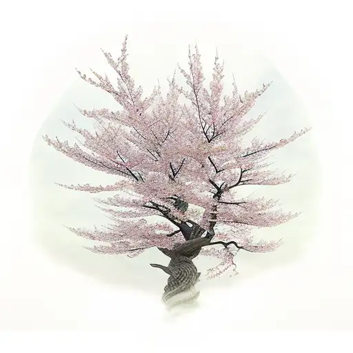 cherry blossom tree mixed with viking ruins tattoo design idea