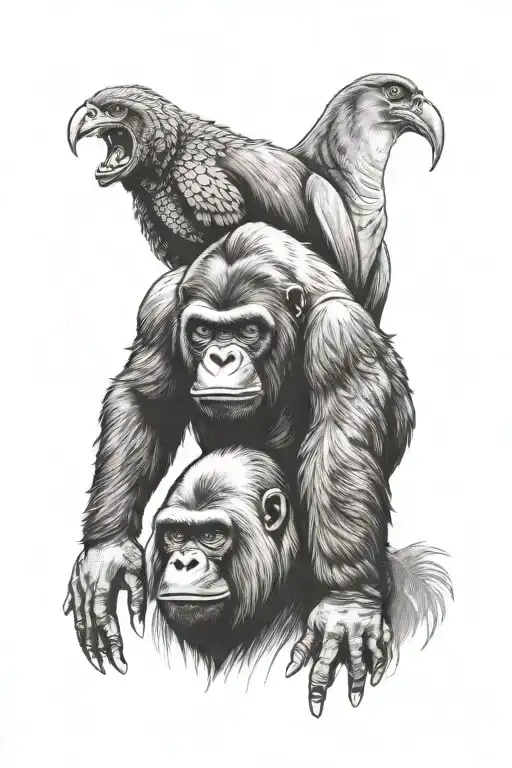 Penguin and Silver back gorilla   tattoo design idea