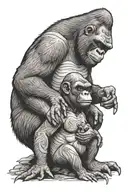 Penguin and Silver back gorilla holding tattoo design idea