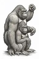 Penguin and Silver back gorilla holding tattoo design idea