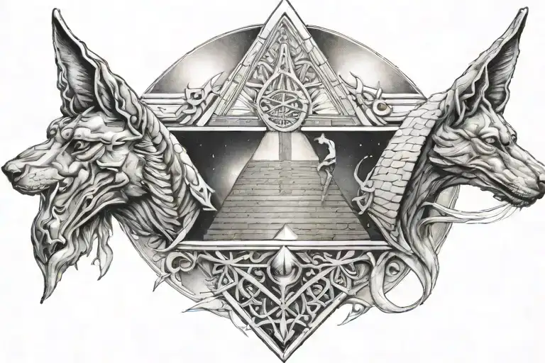 Libra stars moon Anubis pyramid tattoo design idea