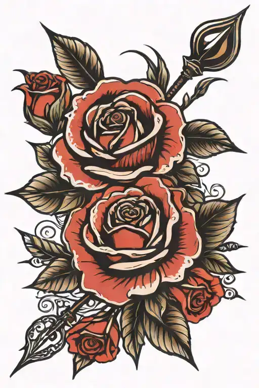 rose darts sewing tattoo design idea