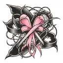 breast cancer ribbon intertwined with barbed wires  tattoo design idea