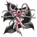 breast cancer ribbon intertwined with barbed wires  tattoo design idea