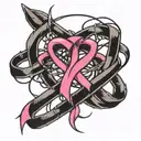 breast cancer ribbon intertwined with barbed wires  tattoo design idea