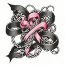 breast cancer ribbon intertwined with barbed wires  tattoo design idea