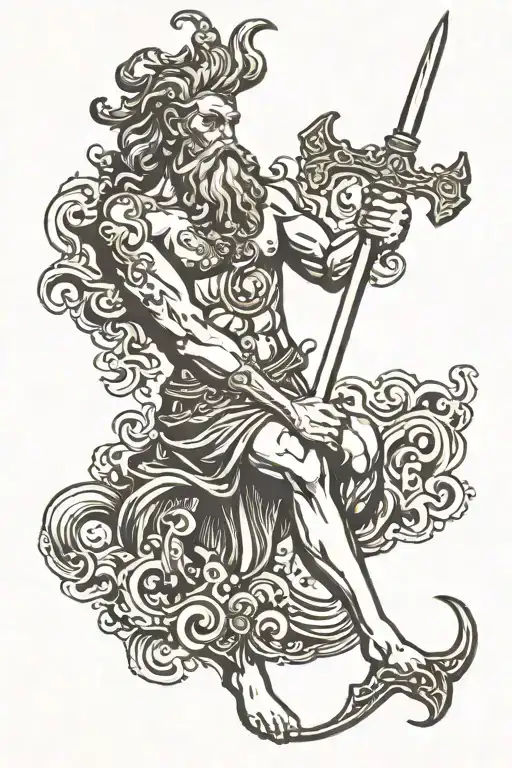 Poseidon holding a trident tattoo design idea