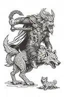 Thor fighting fenrir viking norse wolf tattoo design idea