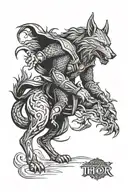 Thor fighting fenrir viking norse wolf tattoo design idea