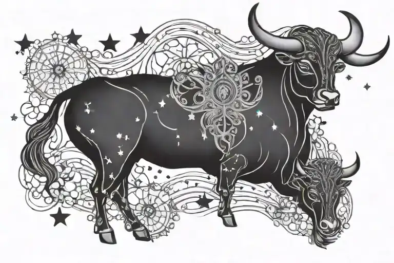 taurus and aquarius star constellation with lace and pearl background tattoo design idea
