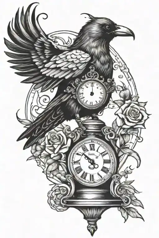 Crow, hourglass, memento mori, memento vivere tattoo design idea