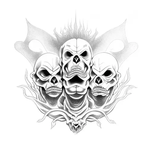 three demonic creatures representing hear no evil, see no evil, speak no evil tattoo design idea