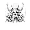 three demonic creatures representing hear no evil, see no evil, speak no evil tattoo design idea