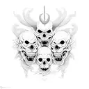 A demonic creature with three heads representing hear no evil, see no evil, speak no evil tattoo design idea