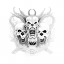 A demonic creature with three heads representing hear no evil, see no evil, speak no evil tattoo design idea