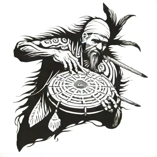 turkish shaman drum tattoo design idea