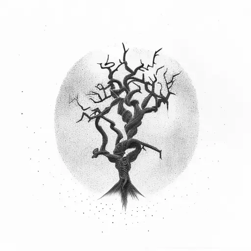 tall dead tree with roots tattoo design idea