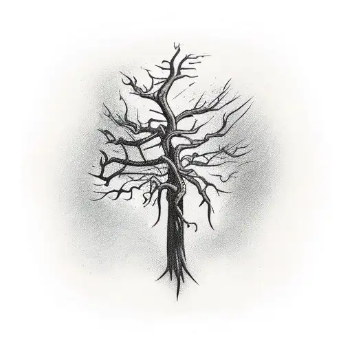 tall dead tree with roots tattoo design idea