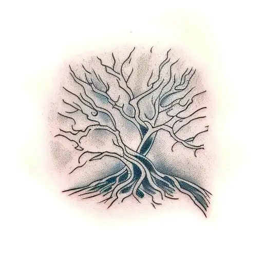 dead tree with roots tattoo design idea