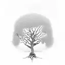 tall dead tree with roots tattoo design idea