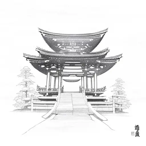 Japanese pagoda and torii gate tattoo design idea