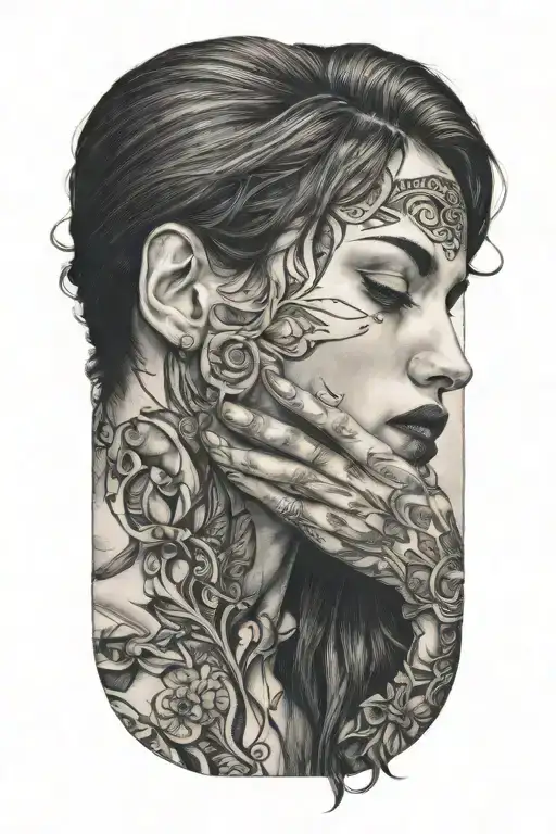 him tongue kissing her with hand reaching her neck tattoo design idea