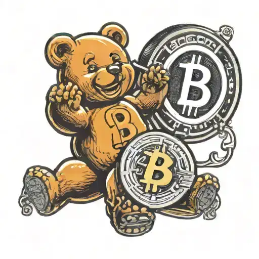 A traditional style tattoo of a gummy bear holding a Bitcoin logo tattoo design idea