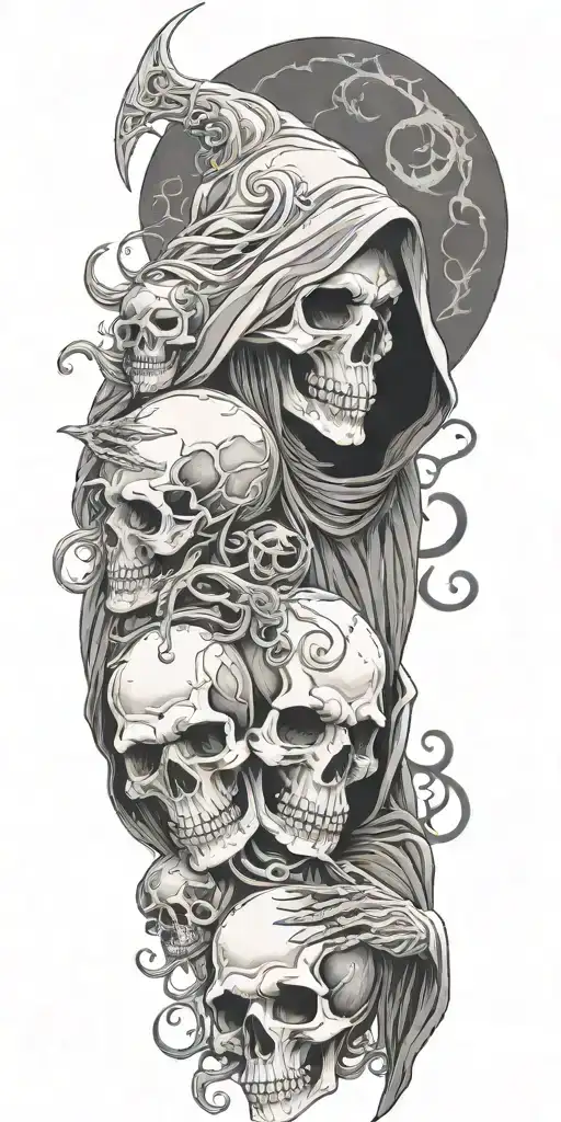 grim reaper with pale horse and skulls tattoo design idea