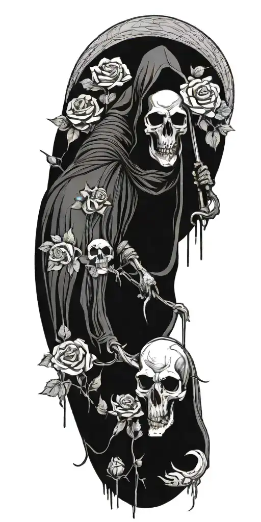grim reaper with roses and horse tattoo design idea