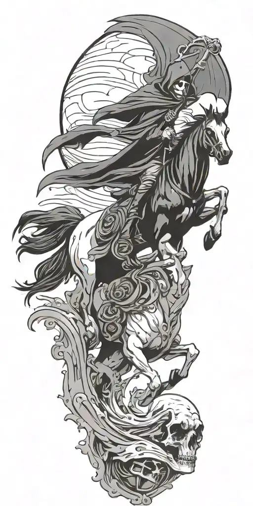  grim reaper on a horse with a raven tattoo design idea