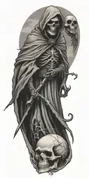 grim reaper with crow flying and skull tattoo design idea