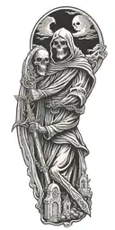grim reaper in graveyard tattoo design idea