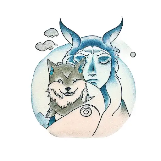 Minimalist tattoo featuring Kushina and Kurama in a serene landscape tattoo design idea