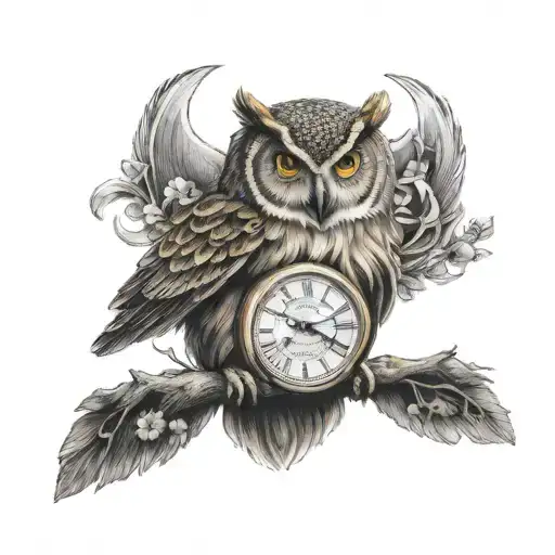 owl with time piece featuring Pooh Bear quote 'Not all who wander tattoo design idea