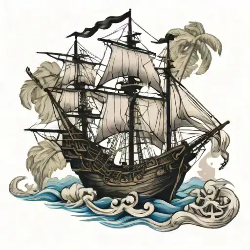 pirate ship with navy anchor tattoo design idea