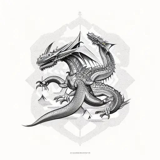 Shoulder sleeve with mid-antiquity dragons and a neo-modernism look with shapes symmetrical and clever calmness tattoo design idea