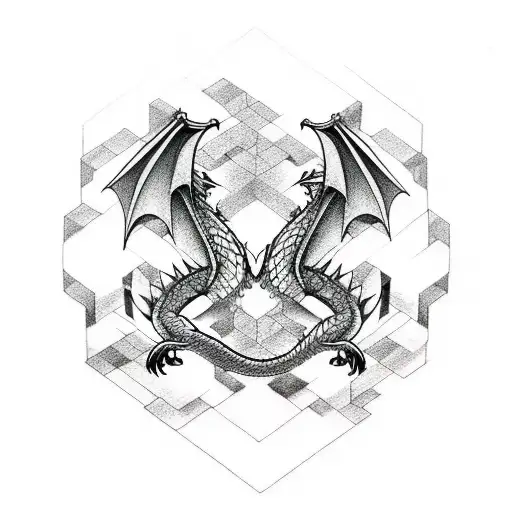 sleeve tattoo cute dragons symmetry cubes and shapes tattoo design idea