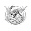 Shoulder sleeve with mid-antiquity dragons and a neo-modernism look with shapes symmetrical and clever calmness tattoo design idea
