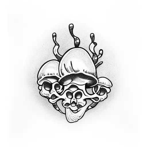 mushrooms growing from a skull  tattoo design idea