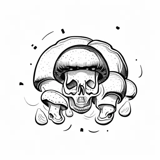 mushrooms growing from a skull  tattoo design idea