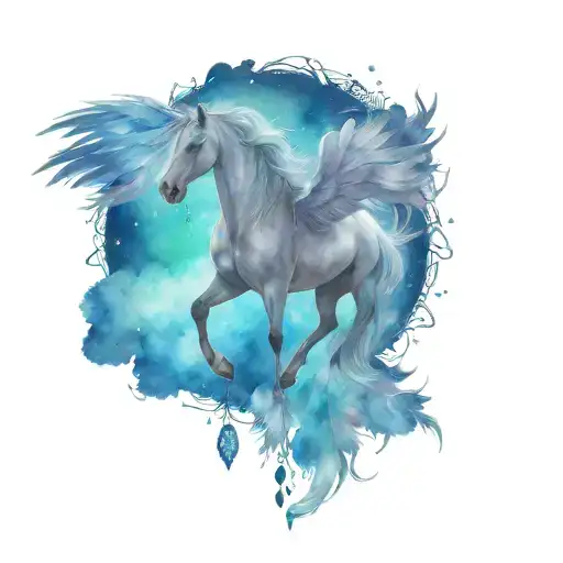 pegasus horse withndream catcher entangled with gem shapes  tattoo design idea