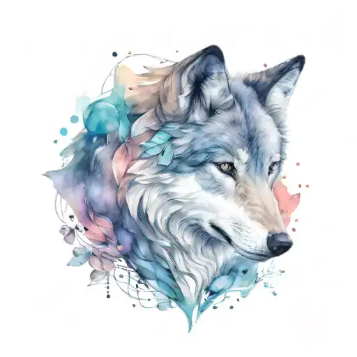 wolf with gem shape tattoo design idea