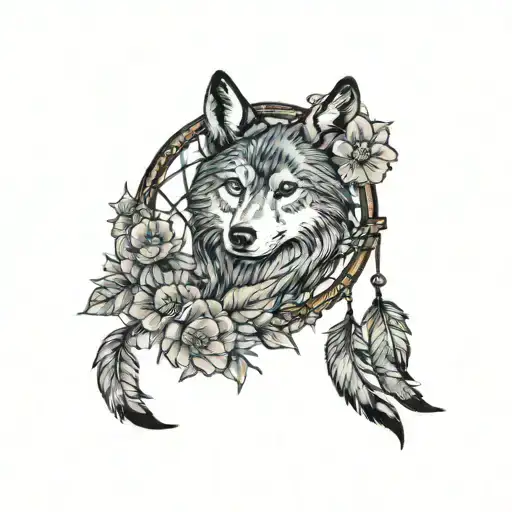 Disney-inspired dream catcher Include elements of nature like cherry blossoms and wolfs  tattoo design idea