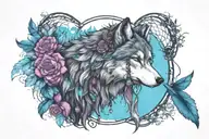wolf & dream catcher with lace and gems surrounded by flowers, plants and birds tattoo design idea